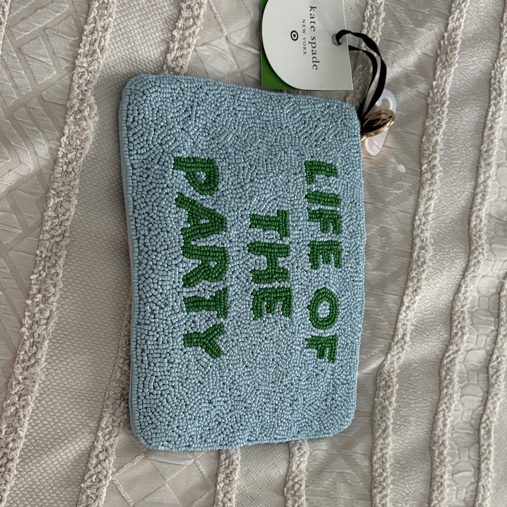 Kate Spade Light Blue and Green Beaded Pouch